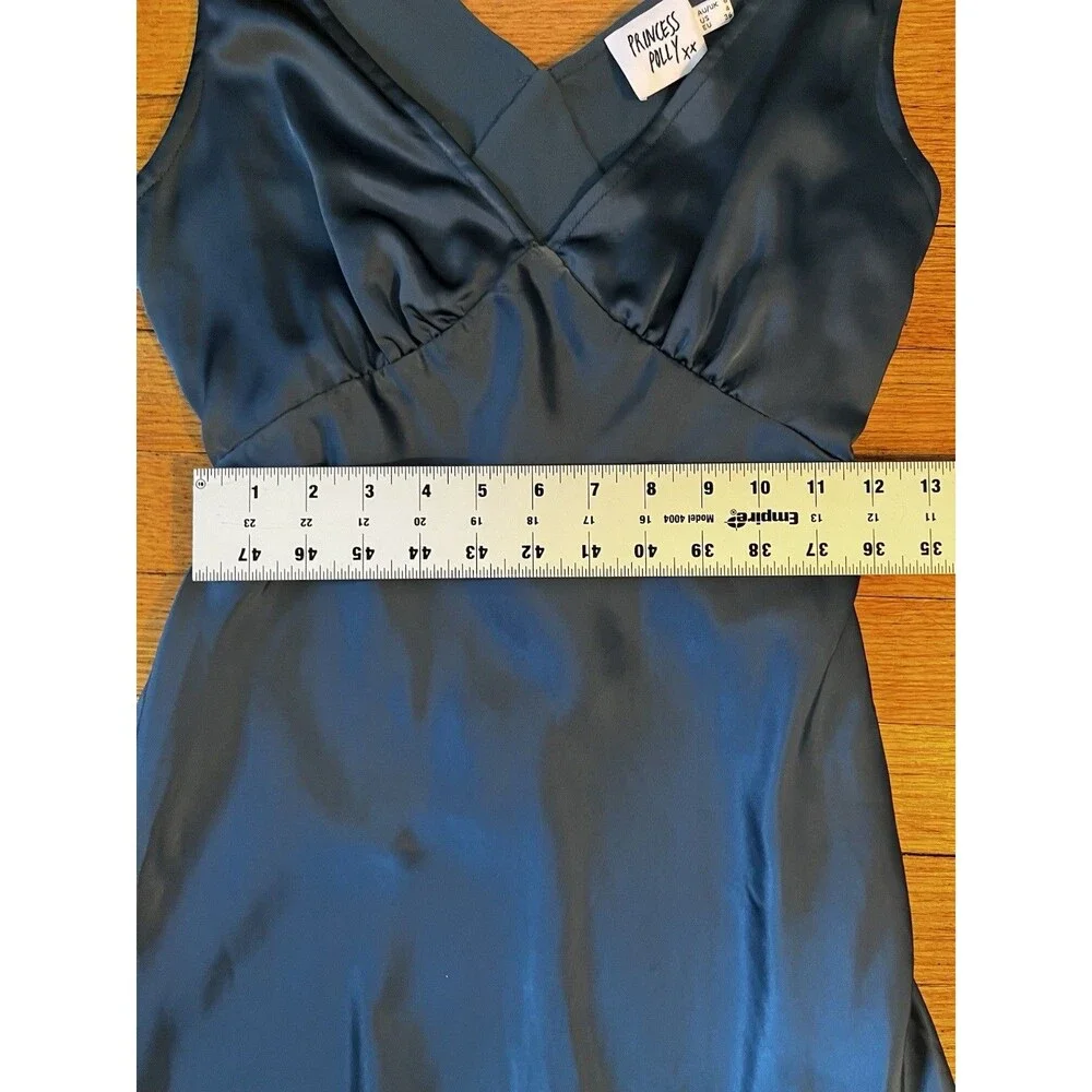 Princess Polly Blue Satin Slip Dress with Lace Trim Size 4